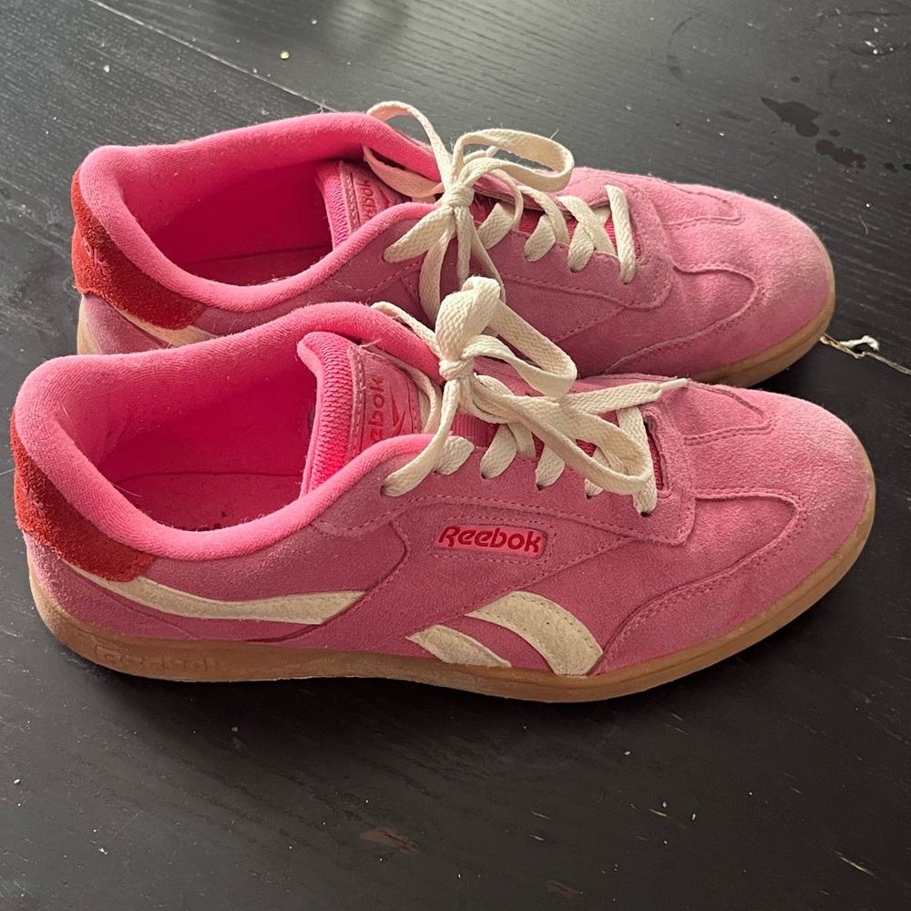 Reebok Pink Suede Sneakers with Cream Accents